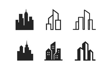 Fototapeta premium City Skyline Logos. Architecture. Set Logo of Architecture: City skyline. harmonious logo variations of the same emblematic concept, each with different