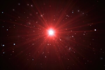 Naklejka premium Red starburst with scattered particles in dark space