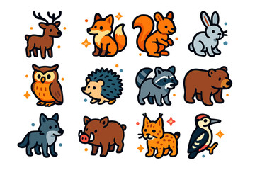 Fototapeta premium Isometric Forest Animal Icons. Forest animals. Colorful isometric vector icons set of forest animals: deer, fox, squirrel, rabbit,