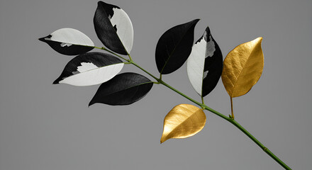 The gilded age approaches A botanical art piece symbolizing transformation and rebirth with painted leaves and soft