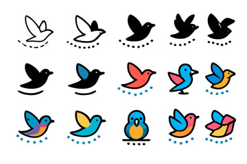 Bird Migration Logos. Set Logo of Migration Routes: Bird flight path. Logo set in vector style, emblematic variations. line, bold thick line, solid black