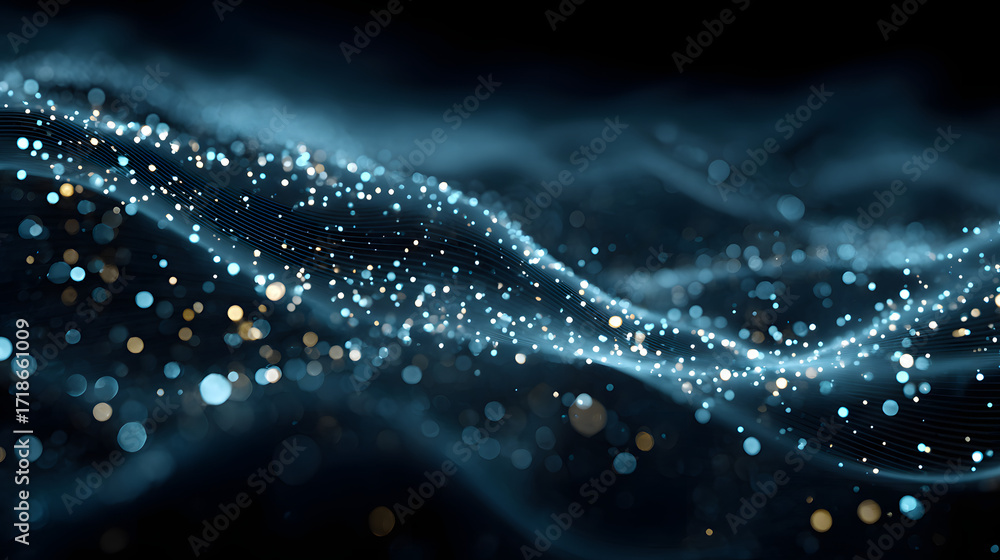 Poster abstract blue tech background with digital waves cyber quantum computing and electronic global intel