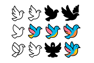 Youth Empowerment Logos. Set Logo of Youth Empowerment: Dove in Flight. Logo set in vector style, emblematic variations. line, bold thick line, solid black