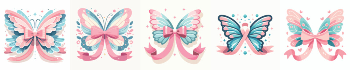 Awareness Butterfly Ribbon Vector Illustration – Pink Ribbon Symbol of Hope, Support, and Charity