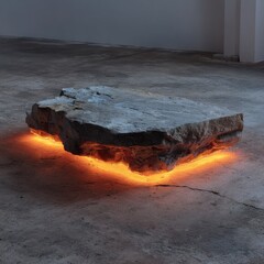 Illuminated stone slab on concrete floor