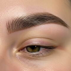 Close-up view of expertly shaped and flawlessly filled eyebrows on a person's face.  The soft, natural shading and precise strokes create a polished and aesthetically pleasing look.
