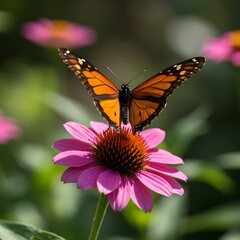 Fototapeta premium butterfly on pink flower