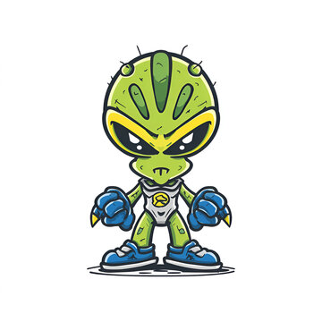 Cute cartoon alien mascot isolated on transparent background