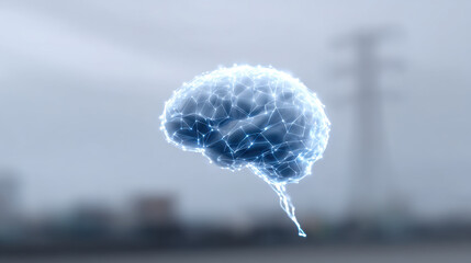 Artificial intelligence technology with glowing brain network symbolizes innovation and climate awareness in futuristic concept