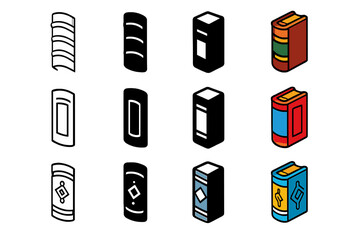 Classic Book Spines Icons. Icon Set of Classic Book Spines: Leather spine, Cloth spine, Embossed spine. Icons set in vector style, emblematic variations.