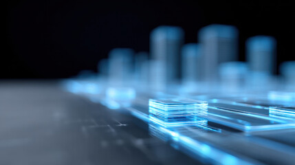 Futuristic cityscape with glowing blue technology and ai elements symbolizing climate innovation and smart urban development