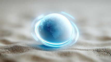 Digital globe with glowing rings on dry cracked earth symbolizing climate with ai technology innovation