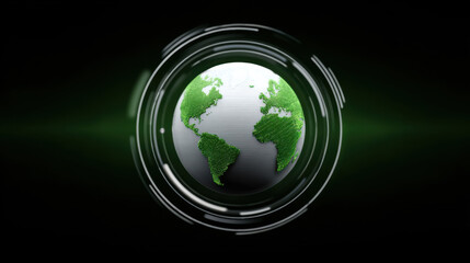 Green earth globe with technology and ai elements symbolizes climate awareness and innovation for sustainable future
