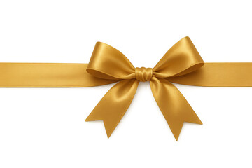 Golden satin bow with ribbon creating a decorative element for gift wrapping, celebrations, and festive occasions, transparent background