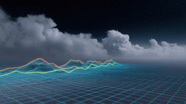 Digital landscape with climate data visualization using ai technology for futuristic environmental analysis