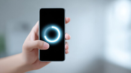 Smartphone with glowing loading circle held by hand showing ai technology concept with climate awareness