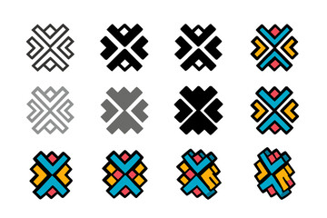 Obraz premium Geometric Logo Embroidery. Set Logo of Embroidery on Denim Jackets and Accessories: Geometric embroidery patterns. Logo set in vector style, emblematic