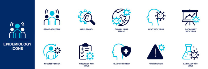 Epidemiology Blue Colored Outline Icon Set