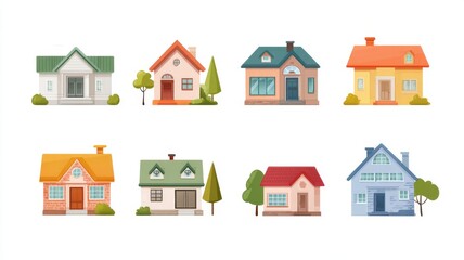 Fototapeta premium Set of modern house icons vector illustration, real estate and residential home symbol graphics on white background, minimalist property and architecture design elements