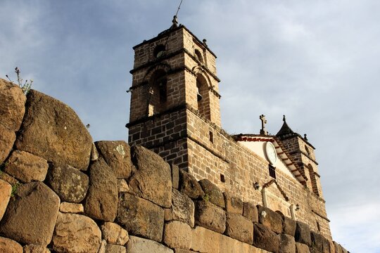 Pre-Columbian Inca ruins at Vilcas Huaman Archaeological Complex in Ayacucho, Peru.