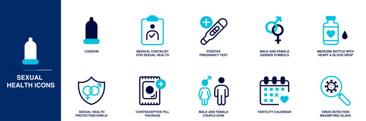 Sexual Health Blue Colored Outline Icon Set