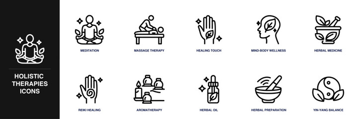 Holistic Therapies Line Icon Set