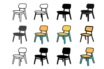 Scandinavian Chair Logos. Set Logo of Wooden Chair: Modern Scandinavian chair. Logo set in vector style, emblematic variations. line, bold thick line, solid