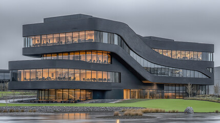 Modern architectural office building with glass facade
