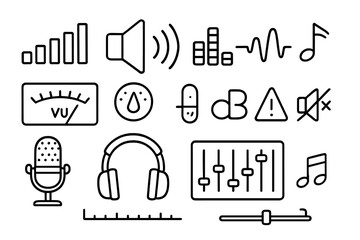 Fototapeta premium Audio Icon Illustration. Hand-drawn doodle illustration Audio level meters [volume bar, speaker, sound wave, VU meter, equalizer, dB icon,