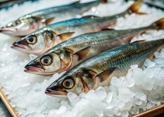 Fototapeta premium Freshly caught ayu fish on ice at Nishiki market stalls in Kyoto Japan