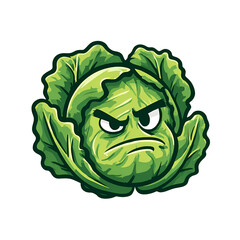 Fototapeta premium Cartoon Cabbage Mascot Bold Outline Flat Colors Isolated on Transparent Background