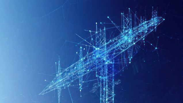 Dynamic abstract network structure glowing with vibrant blue light, representing global connection and futuristic technology.