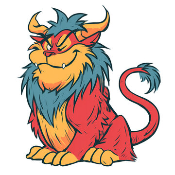 Cartoon Chimera Mascot Bold Outline Flat Colors Isolated on Transparent Background