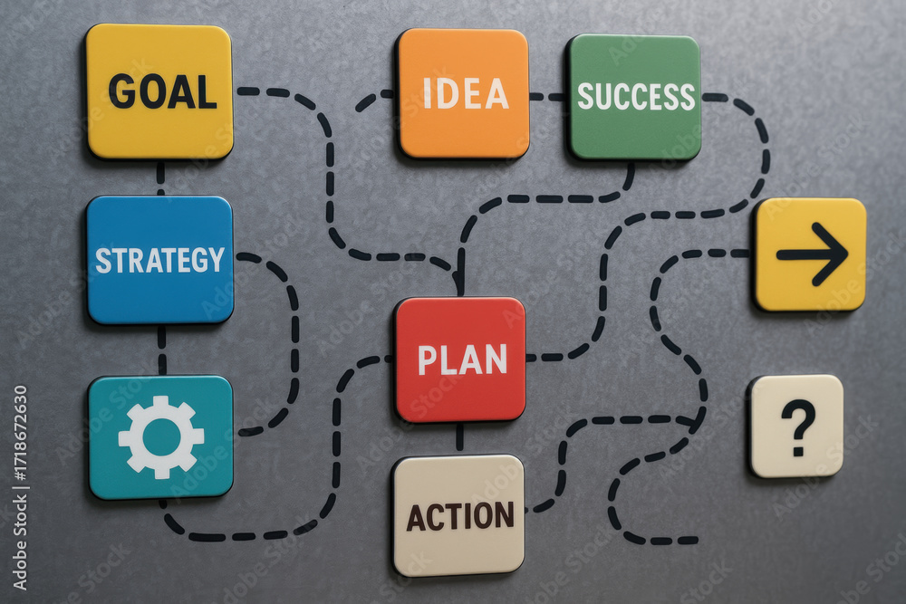 Poster innovative strategy and framework guide plan from idea to success with clear action steps creating s