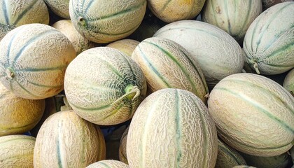 Cantaloupe fruit pile close-up