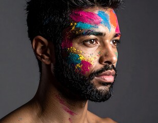 Close-up portrait of a man with colorful face paint (1)