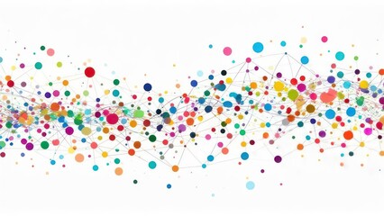 Vibrant abstract network of colorful dots and lines symbolizes connectivity, data, and modern technology in a dynamic composition