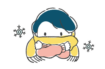 Fototapeta premium マフラーを巻いて寒がる女の子のイラスト
