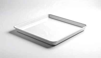 Empty white square baking pan on light background