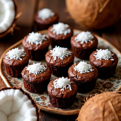 coconut chocolate cupcakes on a plate