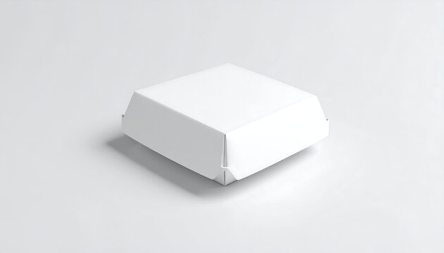 Empty white square burger box, angled