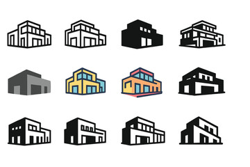 Fototapeta premium Mansion Logo Variations. Set Logo of Mansion: Luxury modern mansion. Logo set in vector style, emblematic variations. line, bold thick line, solid black