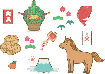 New Year Lucky Items Illustration Set