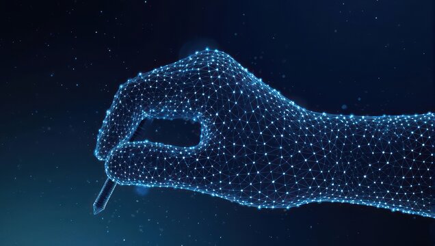 Digital hand creating abstract network connections, symbolizing innovation and data flow in a futuristic digital realm