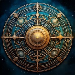 Ornate, circular, cosmic device