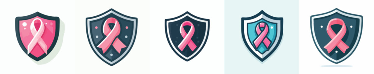 Breast Cancer Awareness Pink Ribbon Shield Protection Vector Icon