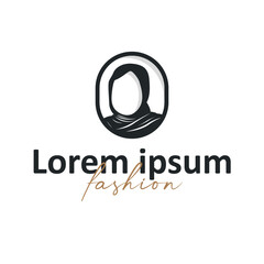 Beauty design concept of woman with black silhouette of simple elegant hijab logo, showing Muslim women's clothing style, illustration of symbol template for poster and brand