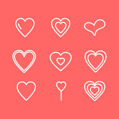 Hearts love set. outline and solid vector illustration. Valentines Day february, pink