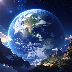 Earth from a mountain peak, vast starry expanse