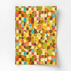 Vibrant geometric pattern design showcases a cheerful mix of colorful shapes and forms.